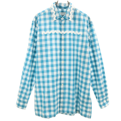 PRADA Italian Gingham Check Cotton Shirt White Size 42