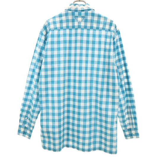PRADA Italian Gingham Check Cotton Shirt White Size 42