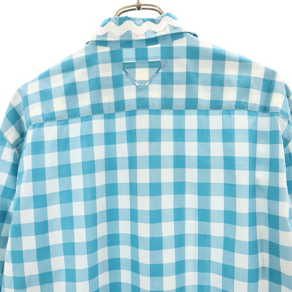 PRADA Italian Gingham Check Cotton Shirt White Size 42