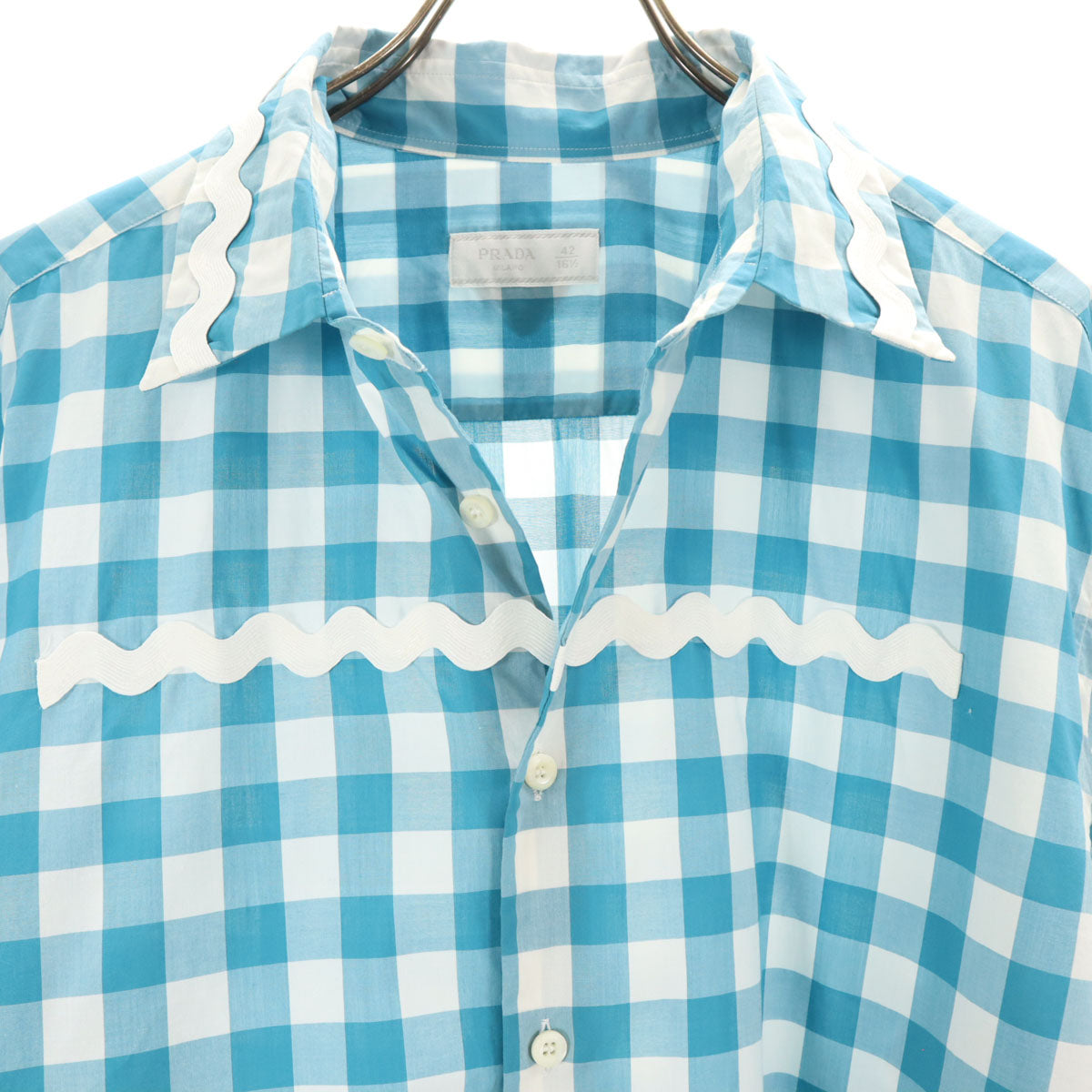 PRADA Italian Gingham Check Cotton Shirt White Size 42