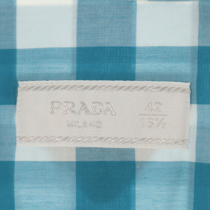 PRADA Italian Gingham Check Cotton Shirt White Size 42