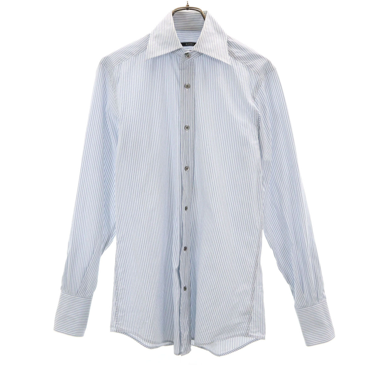 GUCCI Italian Made Striped Cotton Long Shirt White Size 38