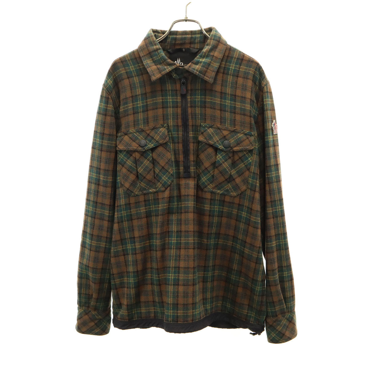 MONCLER Long Sleeve Half-Zip Flannel Shirt Brown Size L