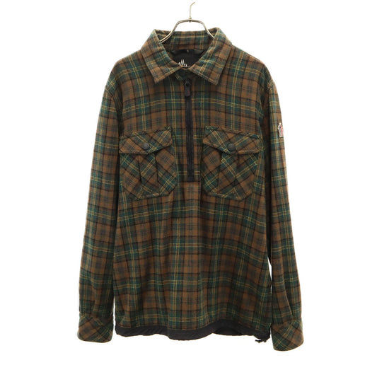 MONCLER Long Sleeve Half-Zip Flannel Shirt Brown Size L