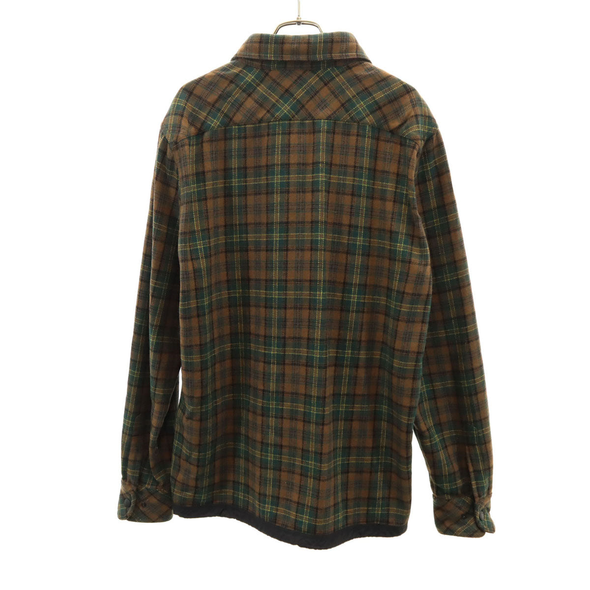 MONCLER Long Sleeve Half-Zip Flannel Shirt Brown Size L