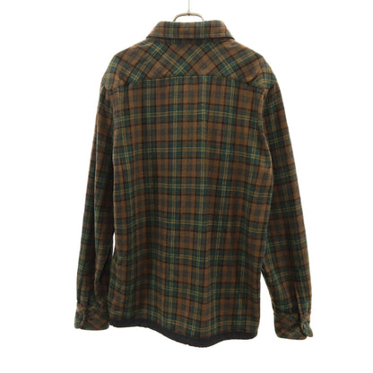 MONCLER Long Sleeve Half-Zip Flannel Shirt Brown Size L