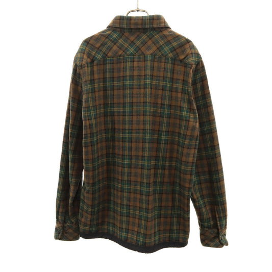 MONCLER Long Sleeve Half-Zip Flannel Shirt Brown Size L