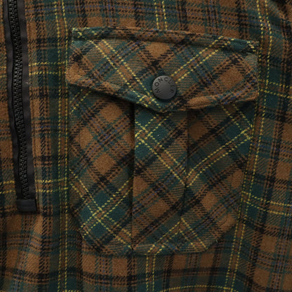MONCLER Long Sleeve Half-Zip Flannel Shirt Brown Size L