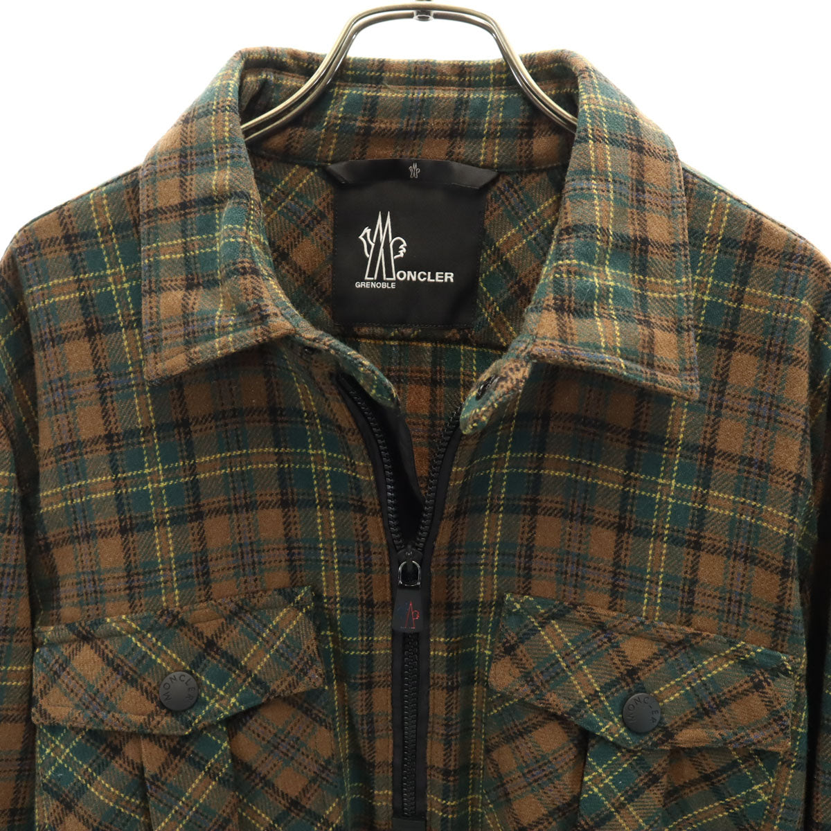 MONCLER Long Sleeve Half-Zip Flannel Shirt Brown Size L