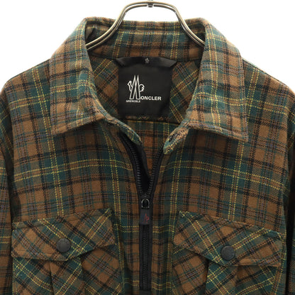 MONCLER Long Sleeve Half-Zip Flannel Shirt Brown Size L