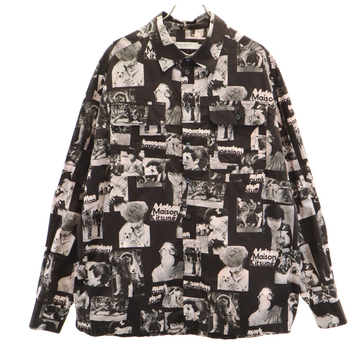 MAISON KITSUNE Photo Print Long Sleeve Shirt Black Size M
