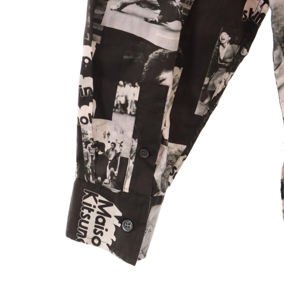 MAISON KITSUNE Photo Print Long Sleeve Shirt Black Size M