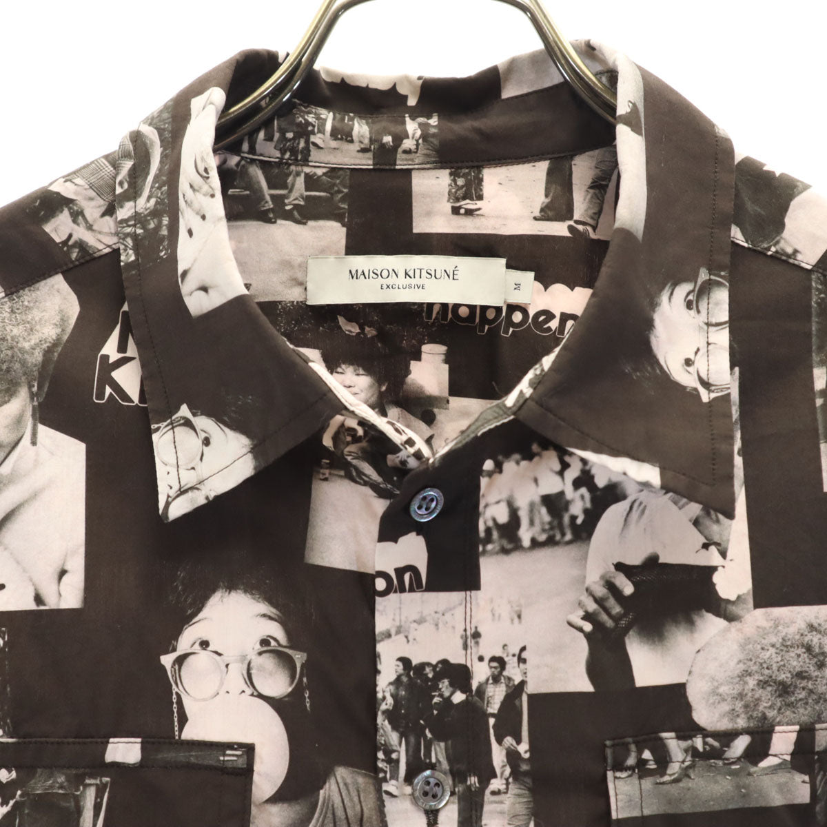 MAISON KITSUNE Photo Print Long Sleeve Shirt Black Size M