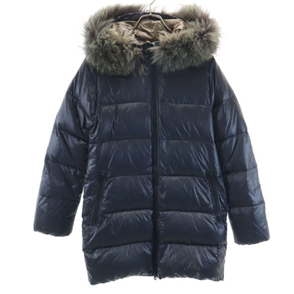 DUVETICA Hooded Fur Down Coat Navy Size 42