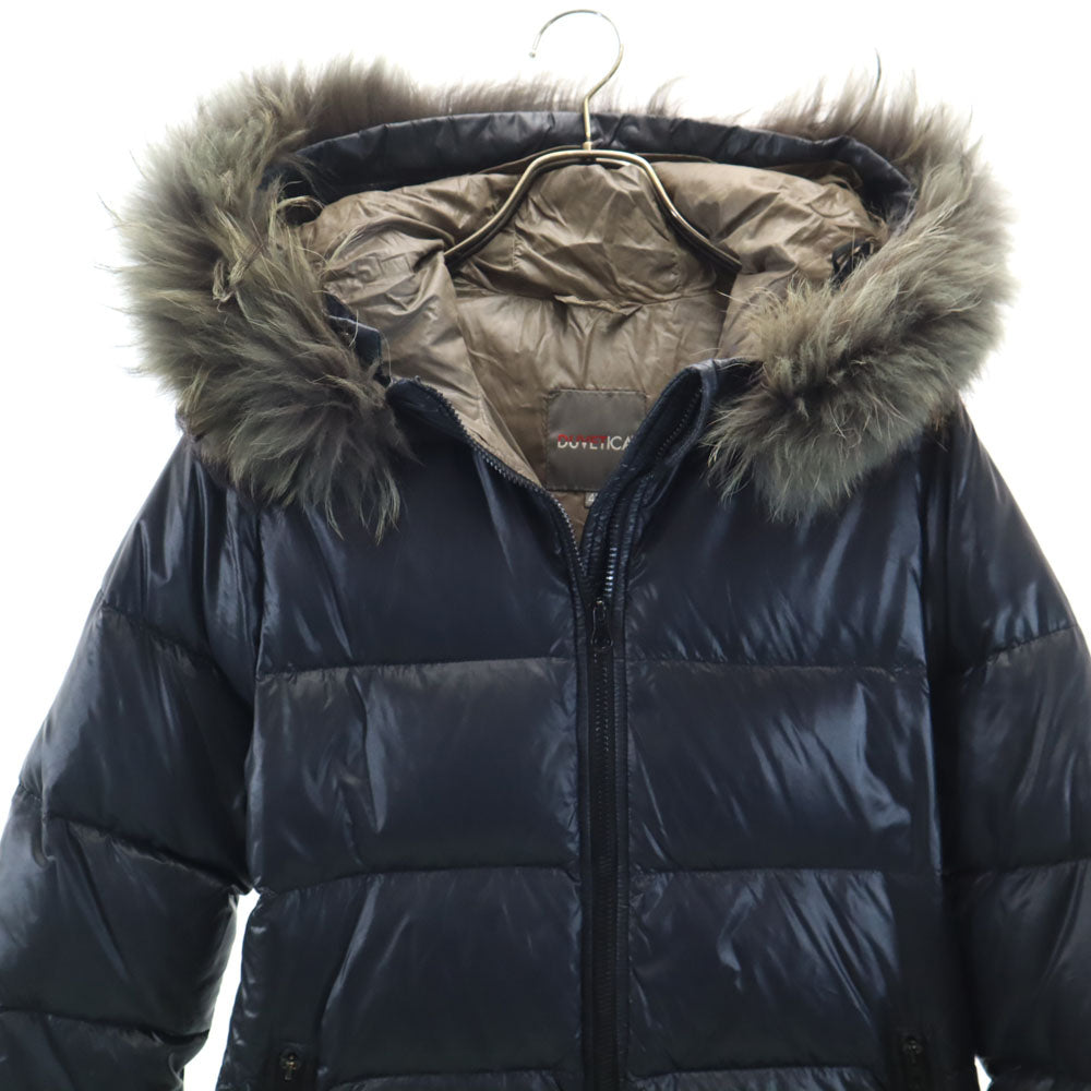 DUVETICA Hooded Fur Down Coat Navy Size 42