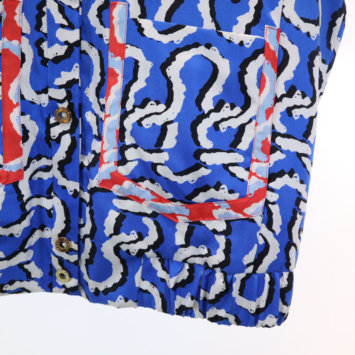 KENZO Silk All-Over Pattern Collarless Jacket Blue Size 38