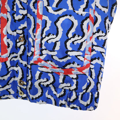 KENZO Silk All-Over Pattern Collarless Jacket Blue Size 38
