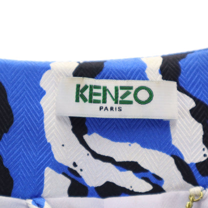 KENZO Silk All-Over Pattern Collarless Jacket Blue Size 38