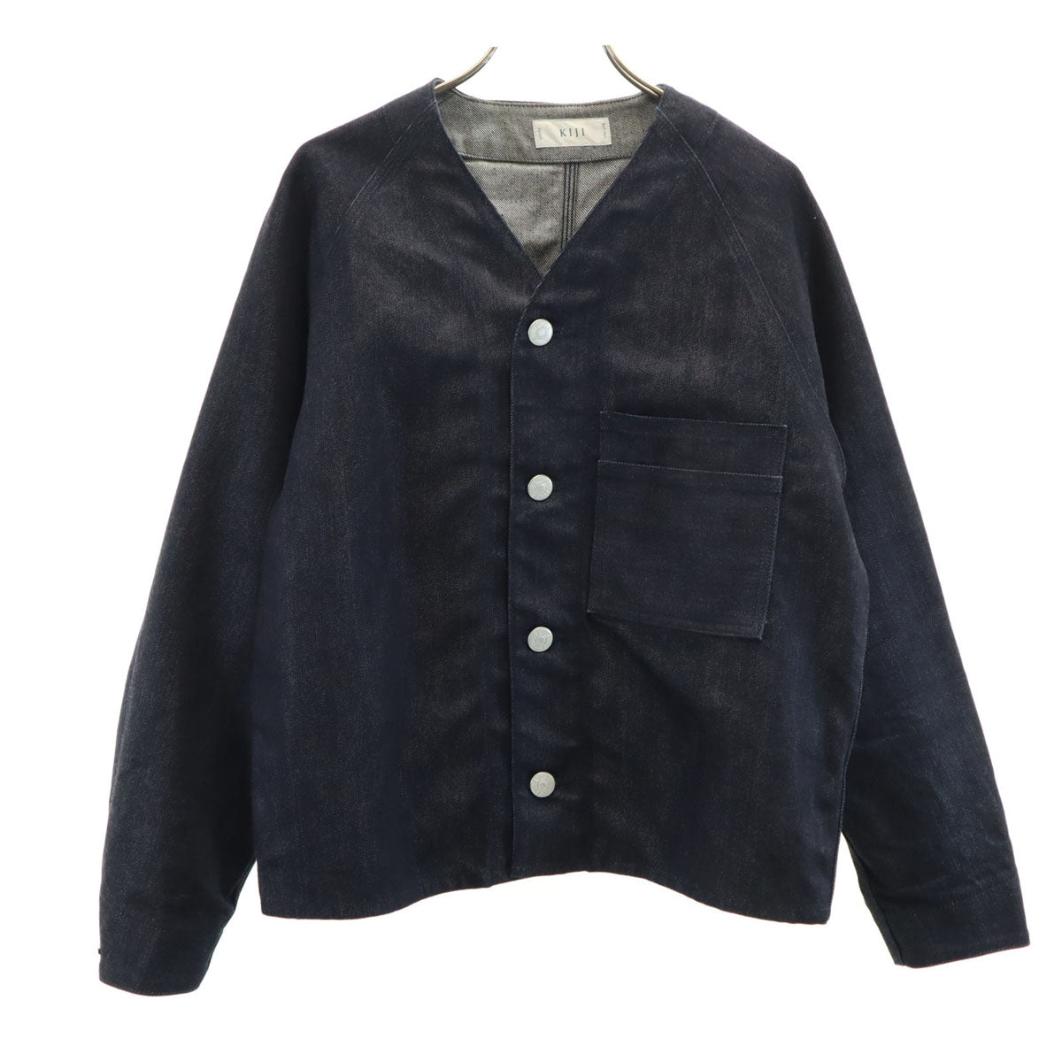 KIJI No Collar Indigo Denim Jacket Blue Size S