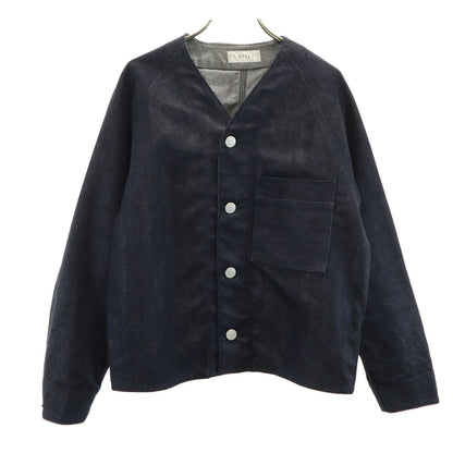 KIJI No Collar Indigo Denim Jacket Blue Size S