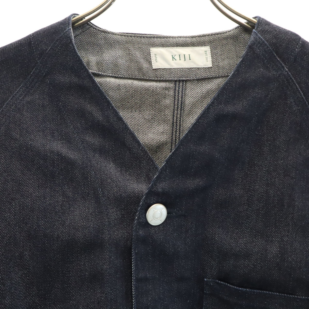 KIJI No Collar Indigo Denim Jacket Blue Size S