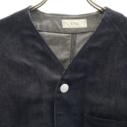 KIJI No Collar Indigo Denim Jacket Blue Size S