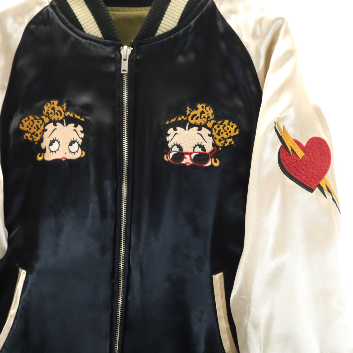 LOW BLOW KNUCKLE Betty Boop Reversible Bomber Khaki Size M