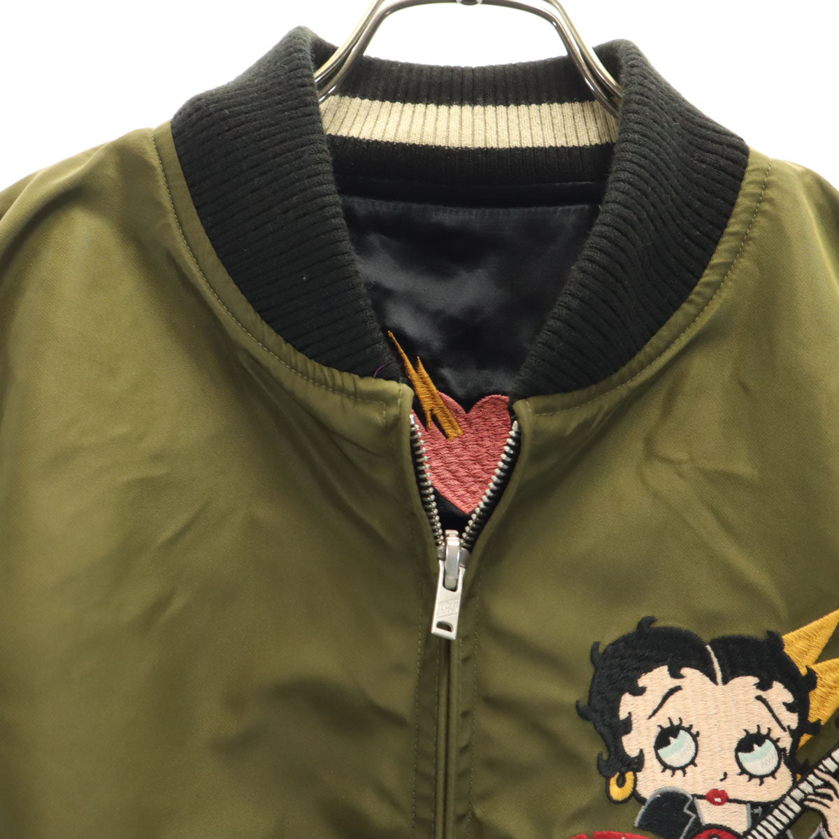 LOW BLOW KNUCKLE Betty Boop Reversible Bomber Khaki Size M
