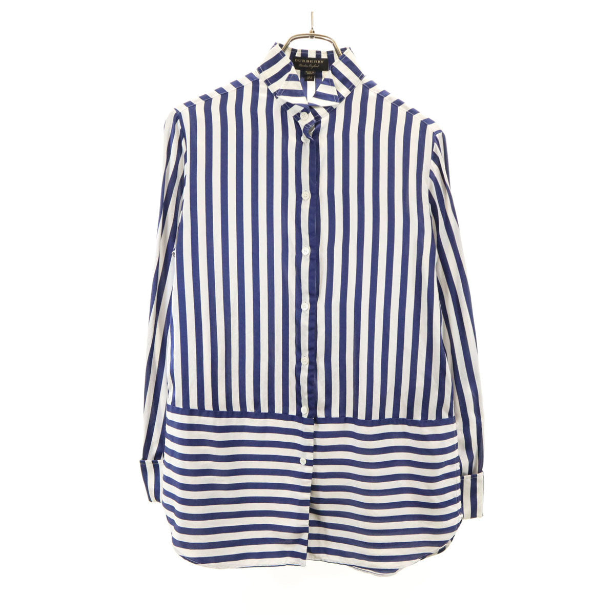 BURBERRY Italian Silk Blend Striped Long Shirt White Size 38