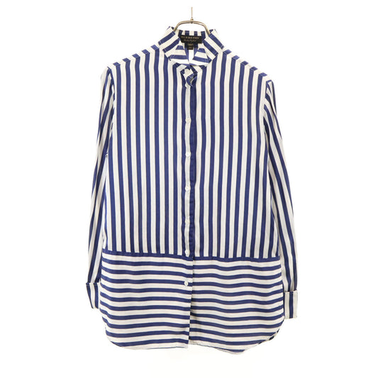 BURBERRY Italian Silk Blend Striped Long Shirt White Size 38
