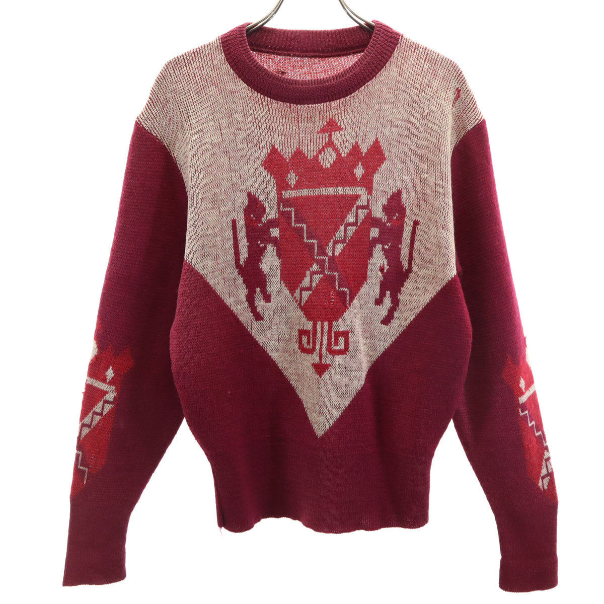 30s Vintage Emblem Pattern Sweater Burgundy