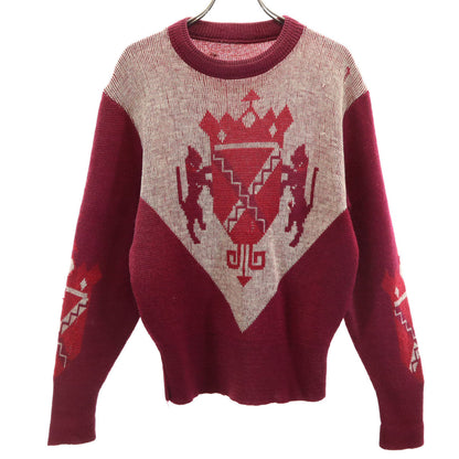 30s Vintage Emblem Pattern Sweater Burgundy