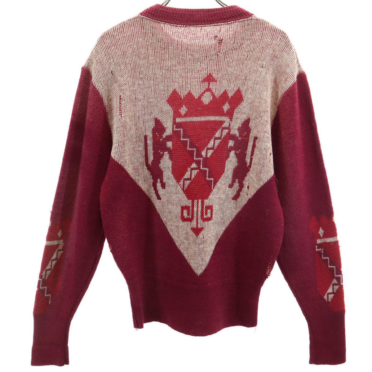30s Vintage Emblem Pattern Sweater Burgundy