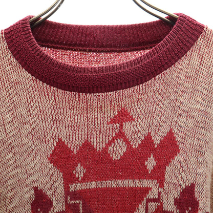 30s Vintage Emblem Pattern Sweater Burgundy