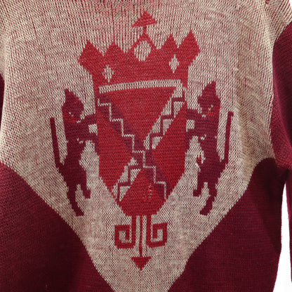 30s Vintage Emblem Pattern Sweater Burgundy