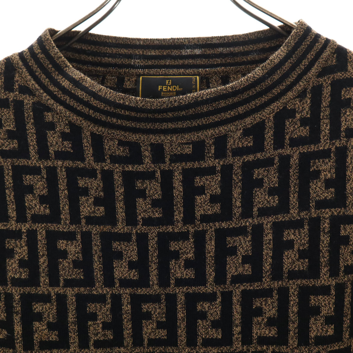 FENDI Italian Made Zucca Pattern Sweater Brown Size 40
