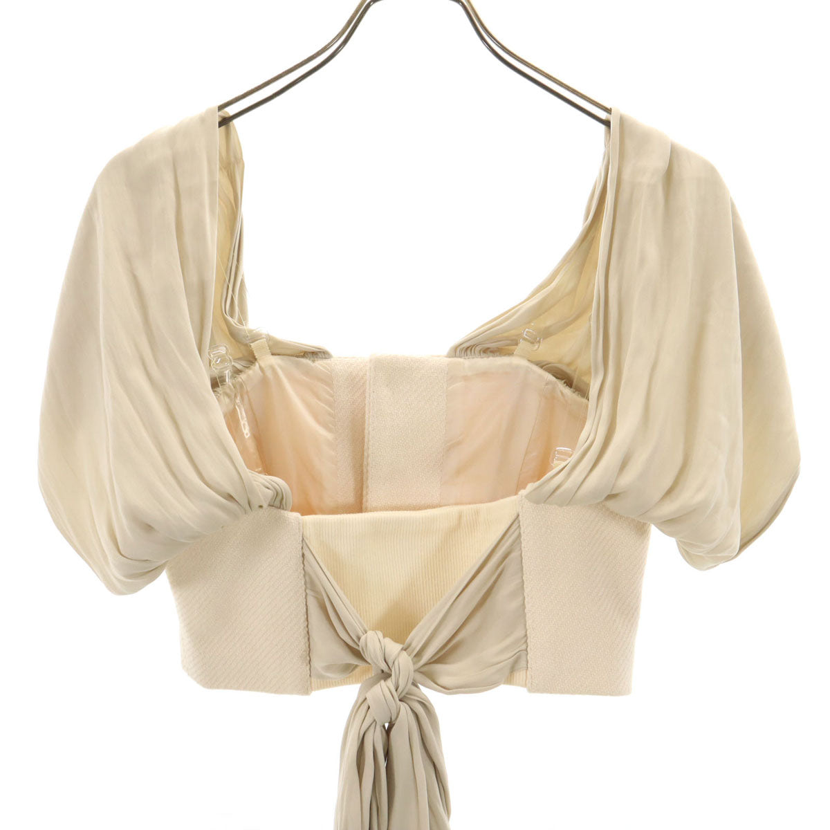 FUMIE TANAKA Gathered Ribbon Crop Top Beige Size 1