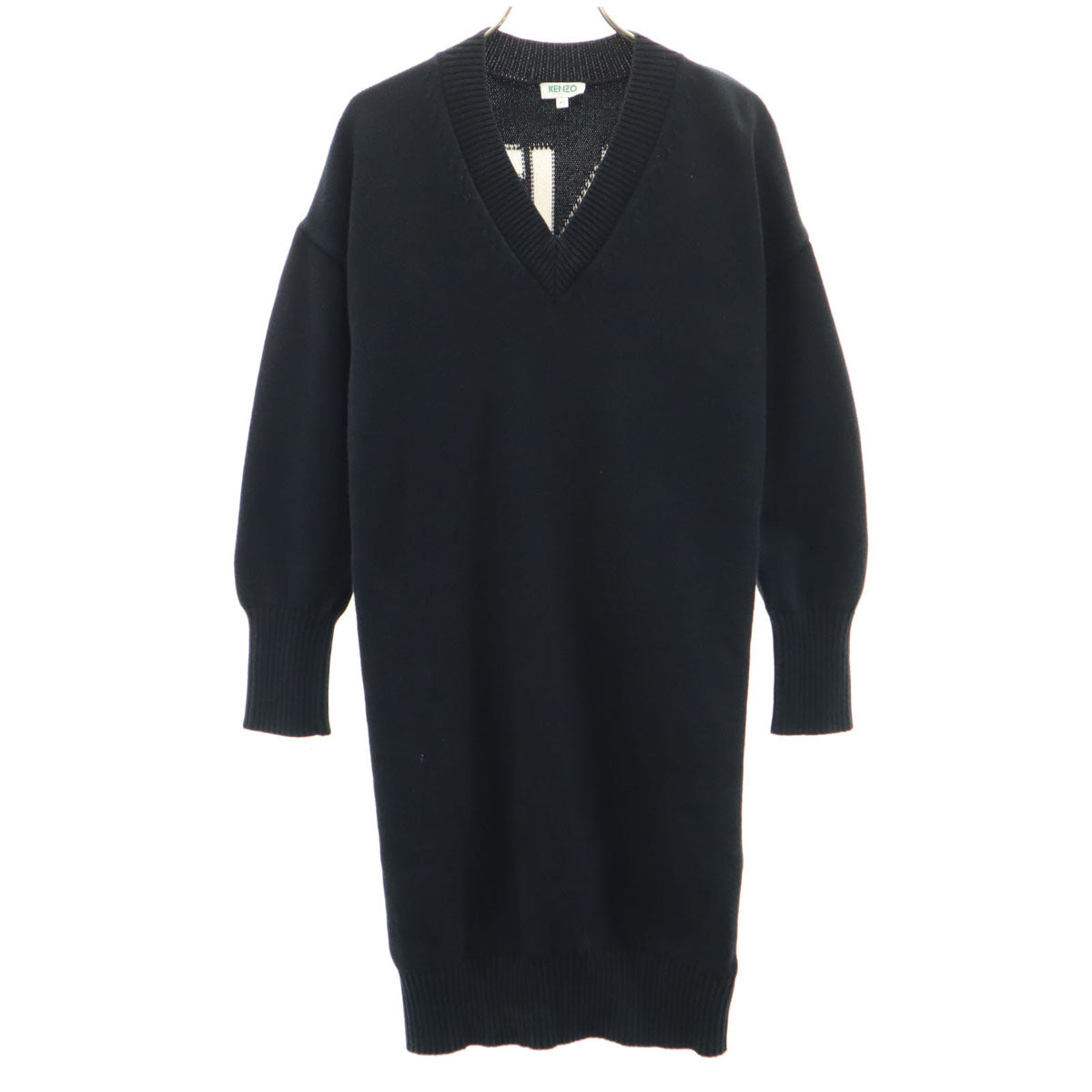 KENZO Long Sleeve V-Neck Knit Dress Navy Size XS