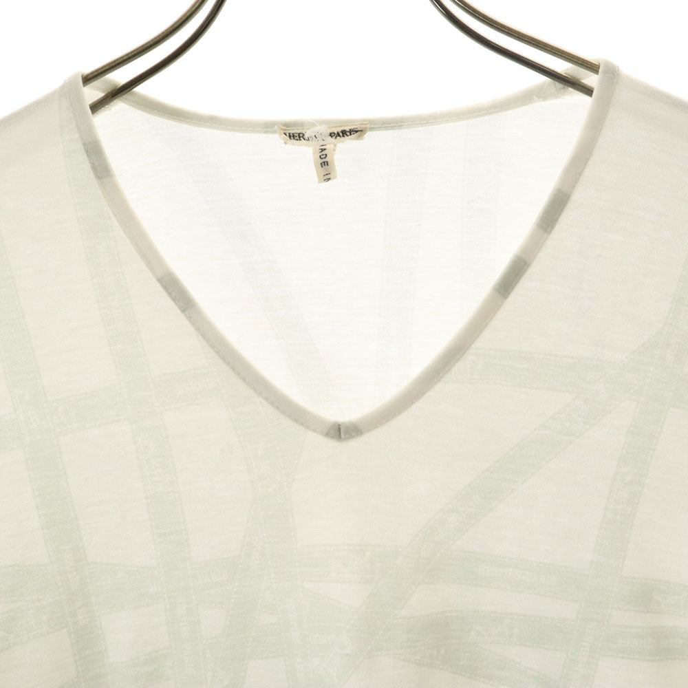 HERMES Italian V-Neck Long Sleeve T-Shirt Size M