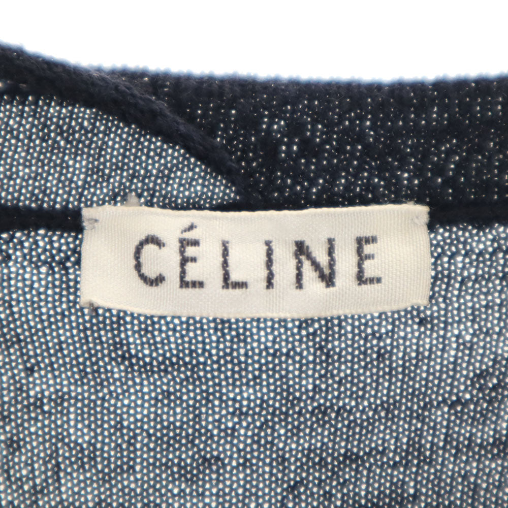 CELINE Wool Blend Long Sleeve Top Blue Size XS