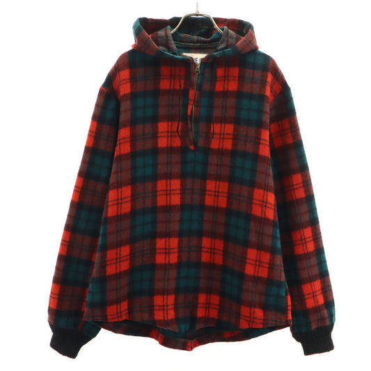 MAINE GUIDE 60s 70s Wool Tartan Half-Zip Hoodie Red