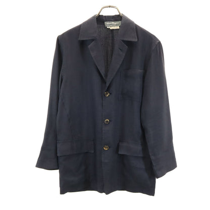 Salvatore Ferragamo 90s Linen Herringbone Blazer Navy Size 48