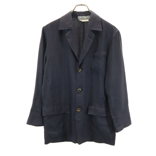 Salvatore Ferragamo 90s Linen Herringbone Blazer Navy Size 48