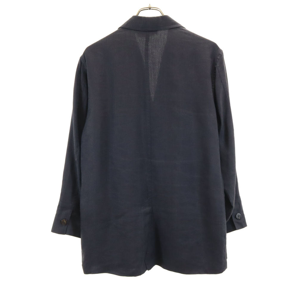Salvatore Ferragamo 90s Linen Herringbone Blazer Navy Size 48