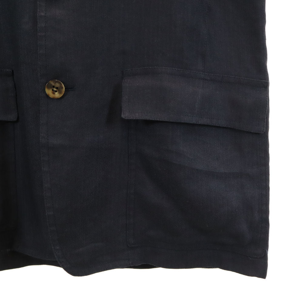 Salvatore Ferragamo 90s Linen Herringbone Blazer Navy Size 48