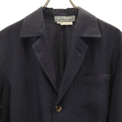 Salvatore Ferragamo 90s Linen Herringbone Blazer Navy Size 48