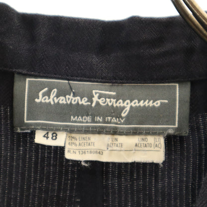 Salvatore Ferragamo 90s Linen Herringbone Blazer Navy Size 48