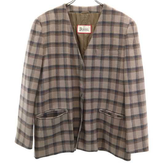 Herno 90s Italian Wool Collarless Jacket Beige Size 46