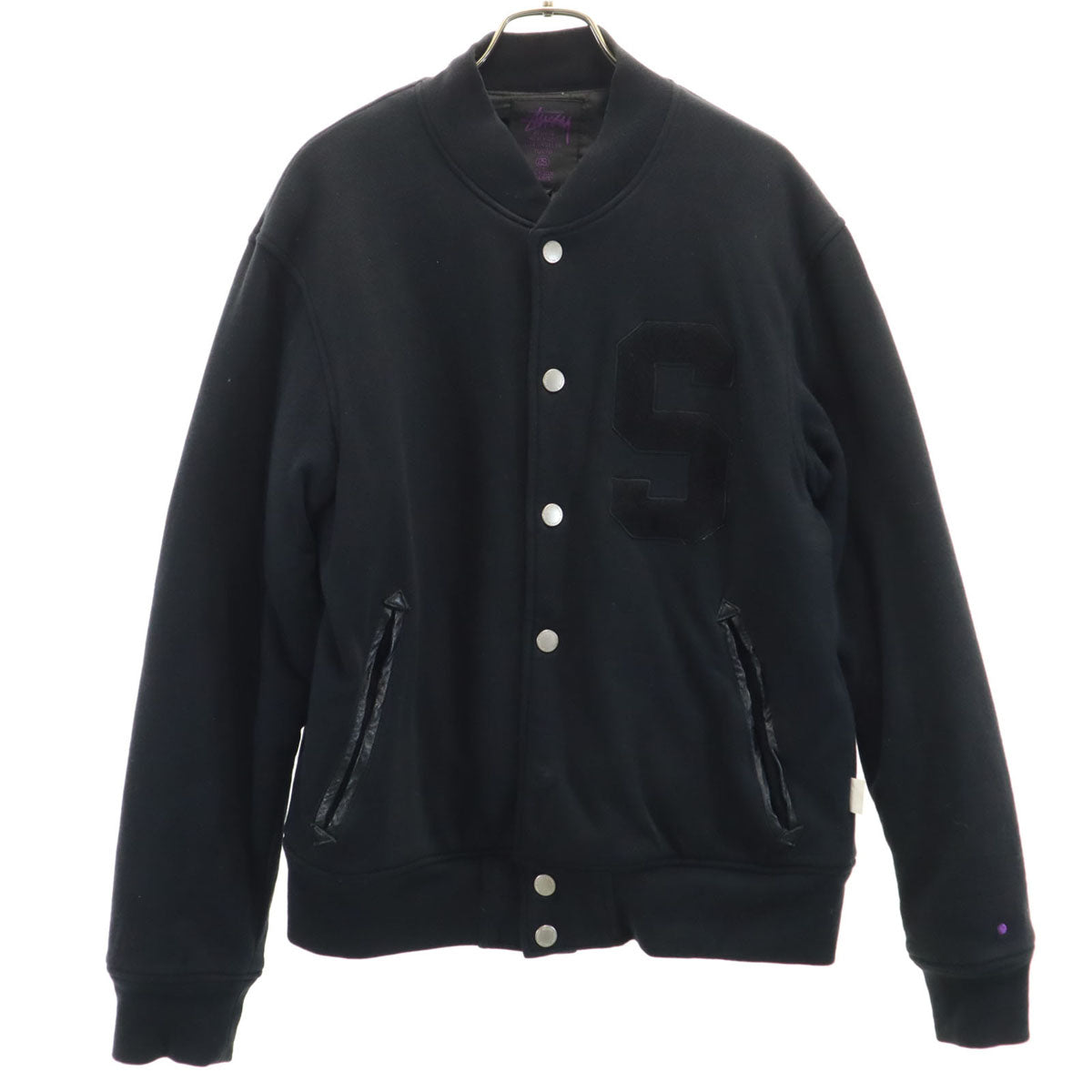 STUSSY Padded Sweat Varsity Jacket Black Size S
