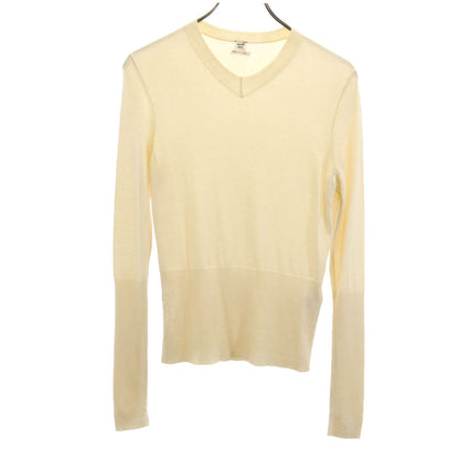 HERMES Ivory Cashmere Deep Rib V-Neck Sweater Size 38